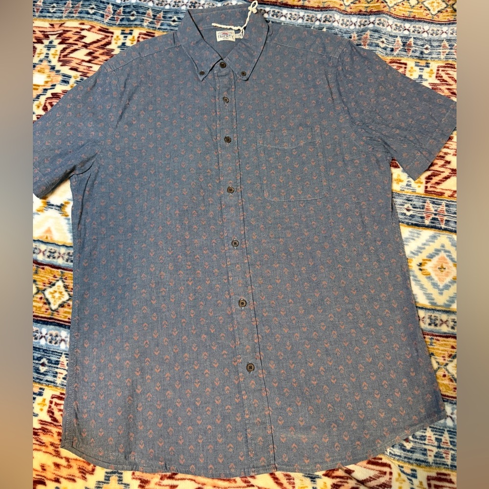 Faherty Blue and Red Patterned Casual Shirt